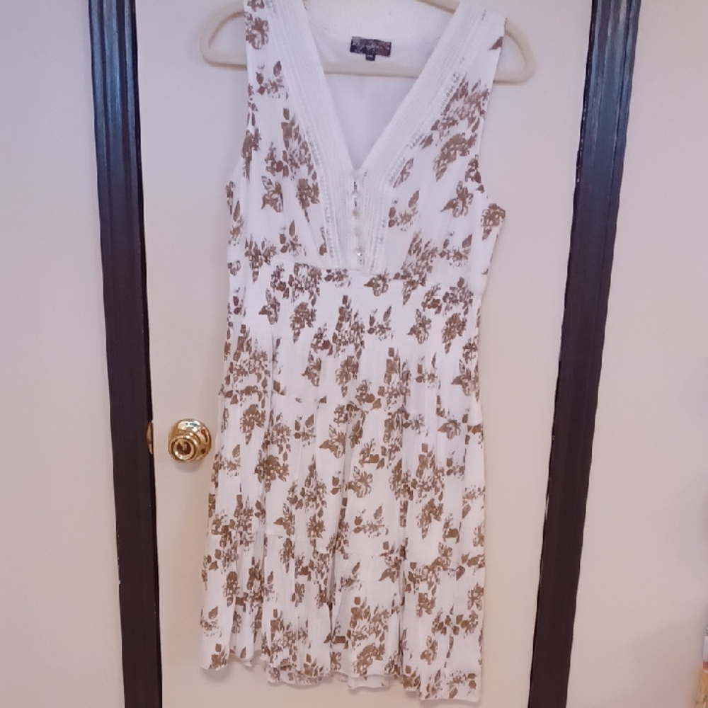 White and Brown Fit and Flare Midi Dress